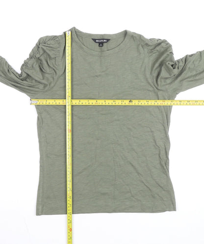 Whistles Womens Green Long Sleeve Ruched Cotton T-Shirt Size S