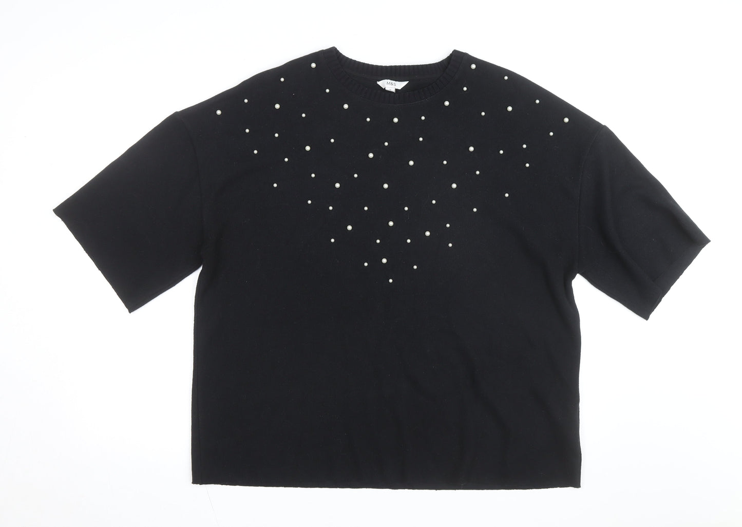 Marks and Spencer Women's Black Beaded Short Sleeve T-Shirt Size 18