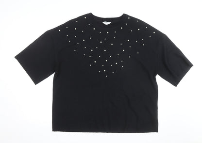 Marks and Spencer Women's Black Beaded Short Sleeve T-Shirt Size 18