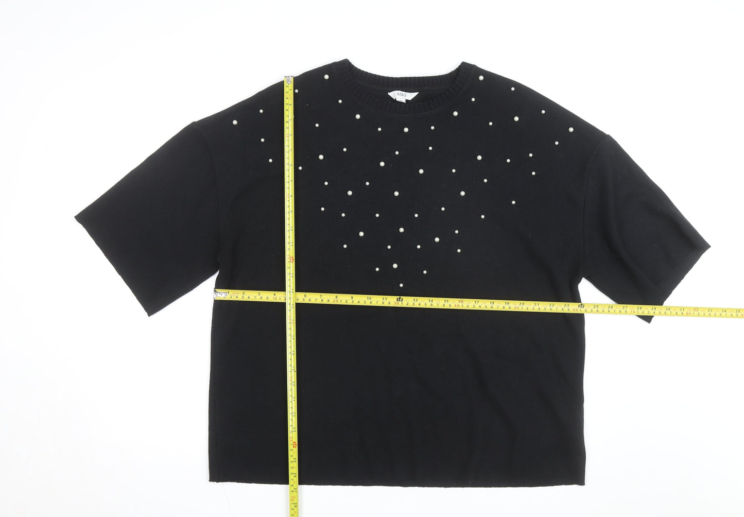 Marks and Spencer Women's Black Beaded Short Sleeve T-Shirt Size 18