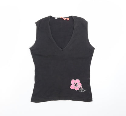Roxy Womens Black Sleeveless V-Neck Tank Top Size M Cotton Surf Style