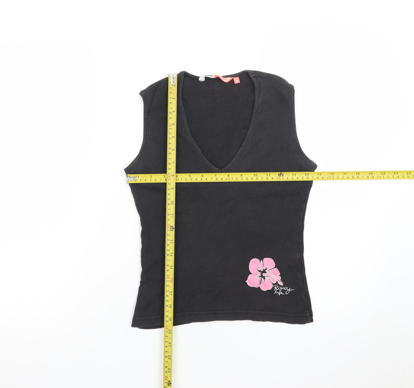 Roxy Womens Black Sleeveless V-Neck Tank Top Size M Cotton Surf Style