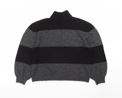 Onfire Women Grey Black Striped Roll Neck Wool Jumper Size 10