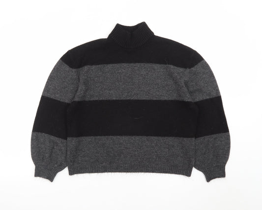 Onfire Women Grey Black Striped Roll Neck Wool Jumper Size 10