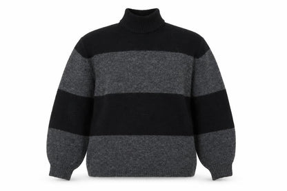 Onfire Women Grey Black Striped Roll Neck Wool Jumper Size 10