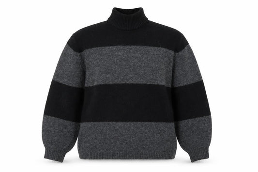 Onfire Women Grey Black Striped Roll Neck Wool Jumper Size 10