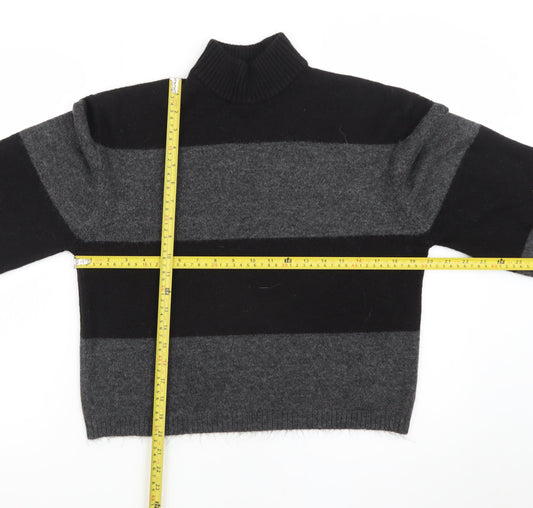 Onfire Women Grey Black Striped Roll Neck Wool Jumper Size 10