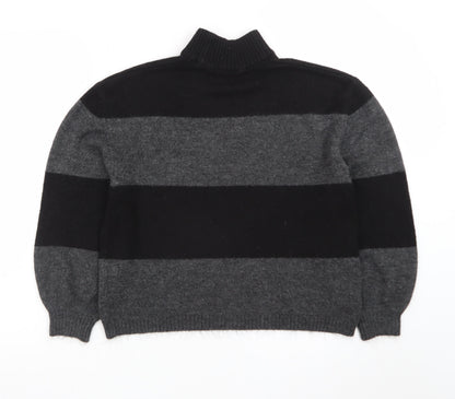 Onfire Women Grey Black Striped Roll Neck Wool Jumper Size 10
