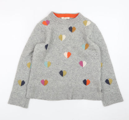White Stuff Women's Grey Heart Wool Blend Crew Neck Jumper UK 10