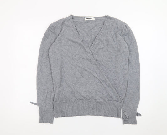 AbolIria Women's Grey Wrap V-Neck Knit Jumper L