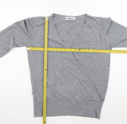 AbolIria Women's Grey Wrap V-Neck Knit Jumper L
