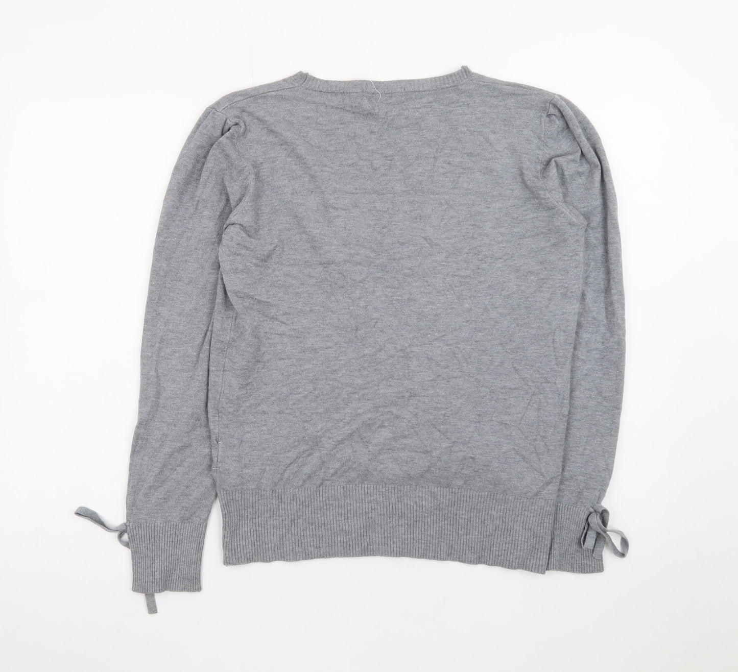 AbolIria Women's Grey Wrap V-Neck Knit Jumper L