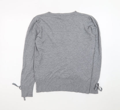 AbolIria Women's Grey Wrap V-Neck Knit Jumper L