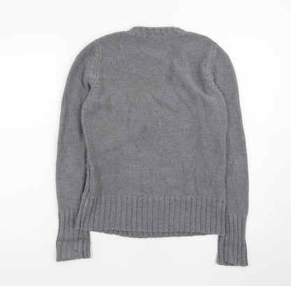 Marks and Spencer Women Grey Size 12 Cable-Knit V-Neck Jumper
