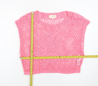 New Look Women’s Pink Crochet Sleeveless Pullover Jumper M