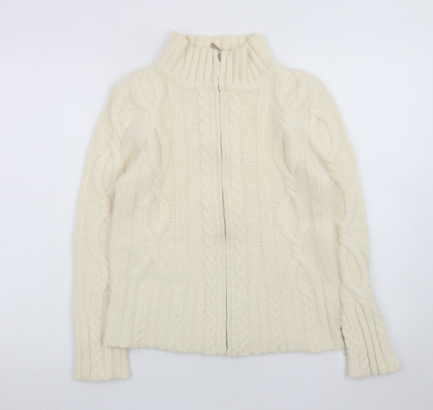 Kaliko Women Ivory Wool Angora Cable Knit Full Zip Jumper Size 10