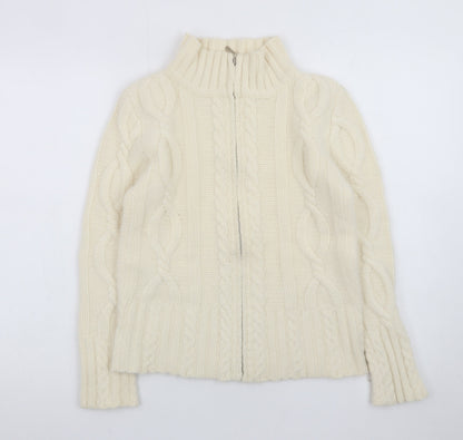 Kaliko Women Ivory Wool Angora Cable Knit Full Zip Jumper Size 10
