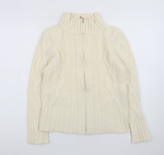 Kaliko Women Ivory Wool Angora Cable Knit Full Zip Jumper Size 10