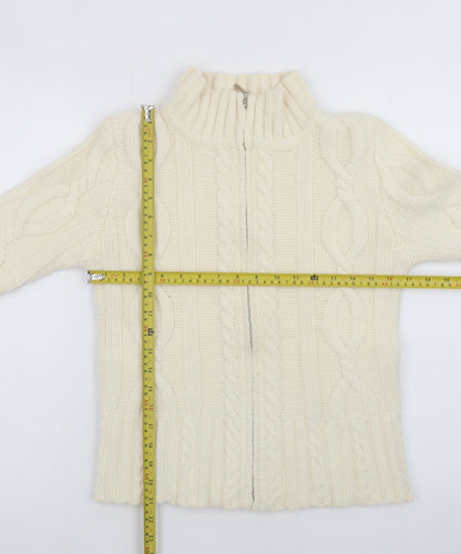 Kaliko Women Ivory Wool Angora Cable Knit Full Zip Jumper Size 10