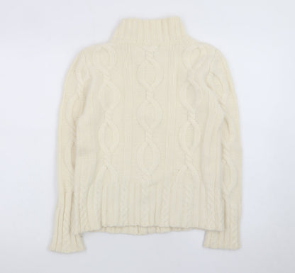 Kaliko Women Ivory Wool Angora Cable Knit Full Zip Jumper Size 10