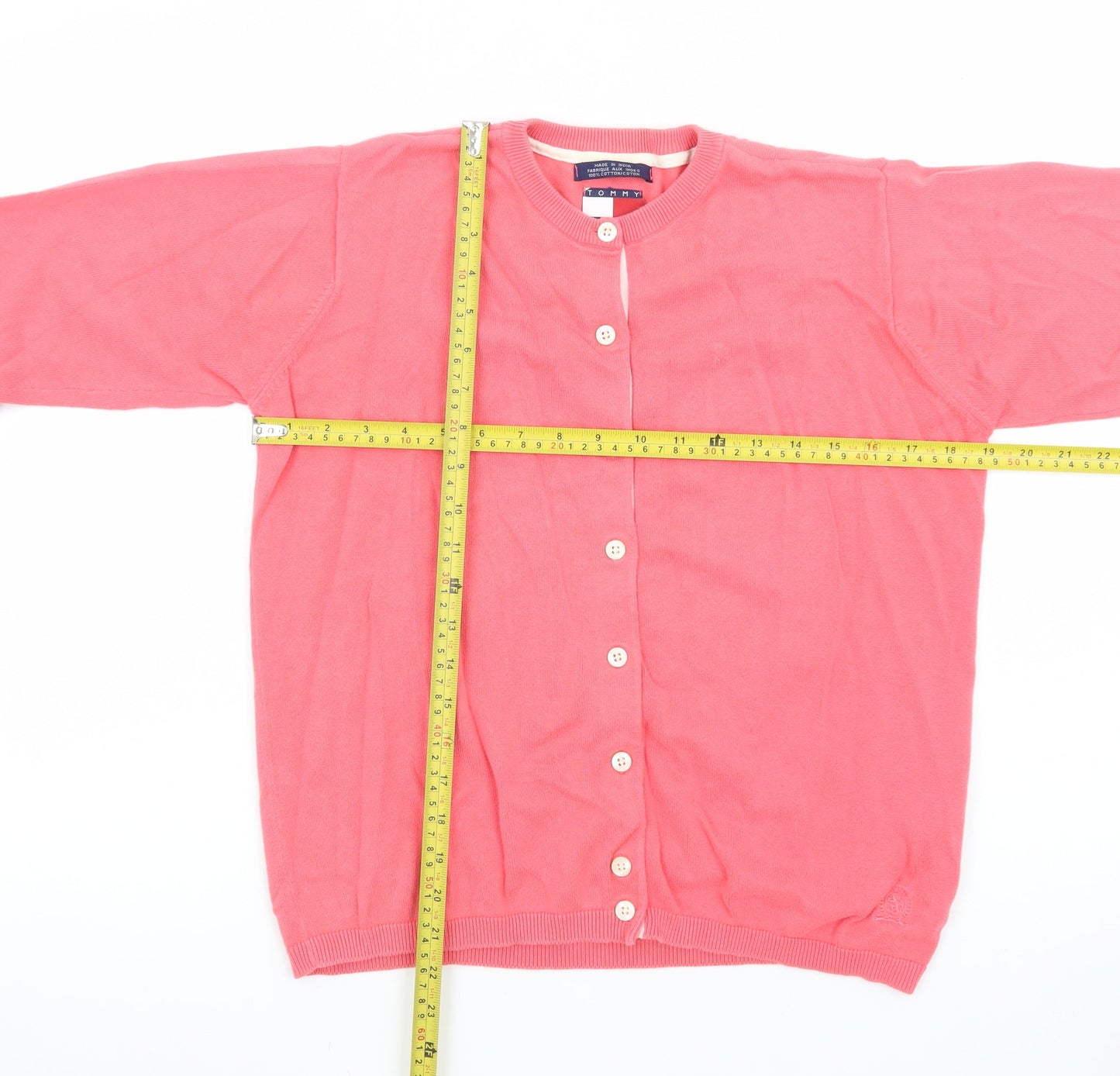Tommy Hilfiger Women's Pink Cotton Crew Neck Cardigan M