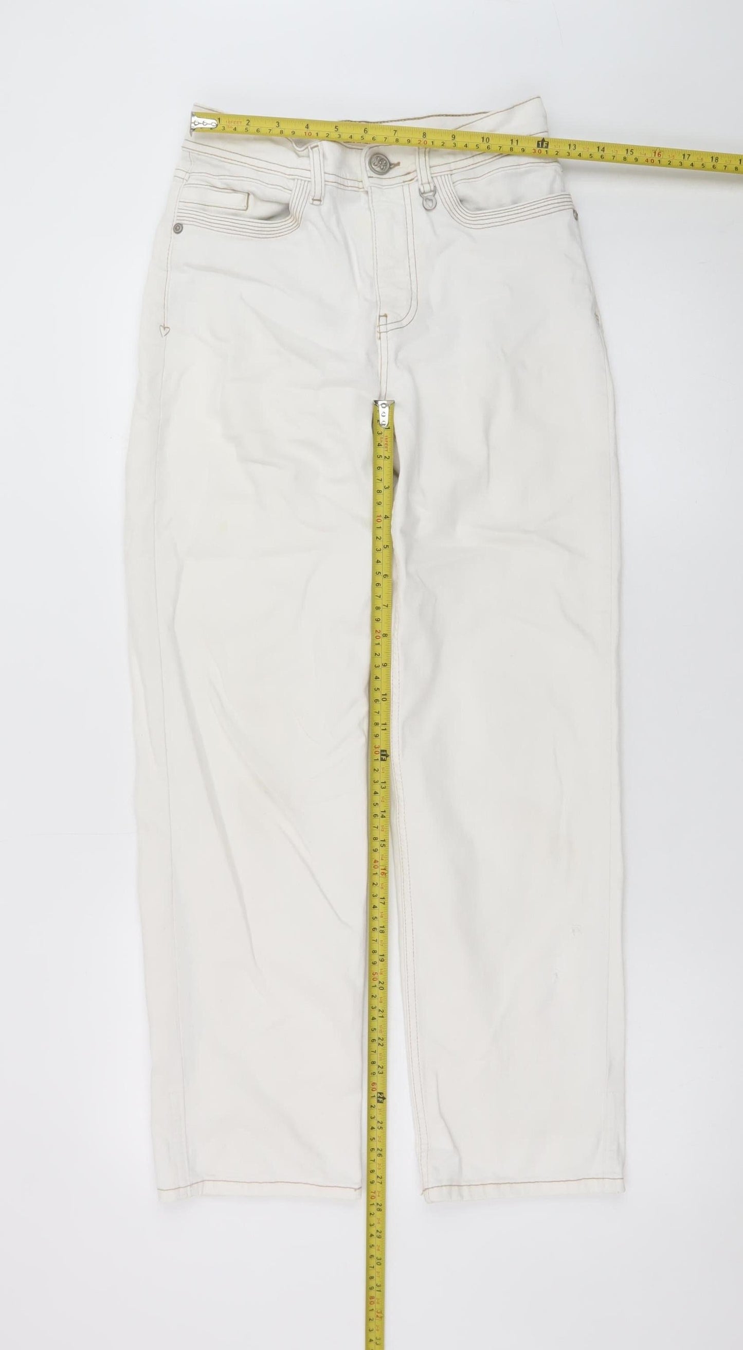 MOS MOSH Women's Ivory Straight Jeans Size 25 High Rise Slim Fit