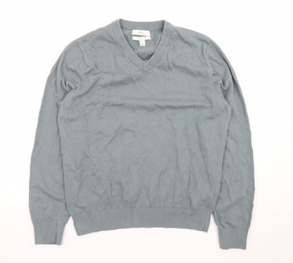 Marks and Spencer Men's Blue V-Neck Cotton Jumper M