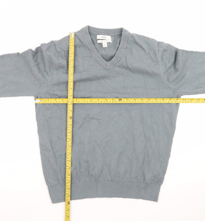 Marks and Spencer Men's Blue V-Neck Cotton Jumper M
