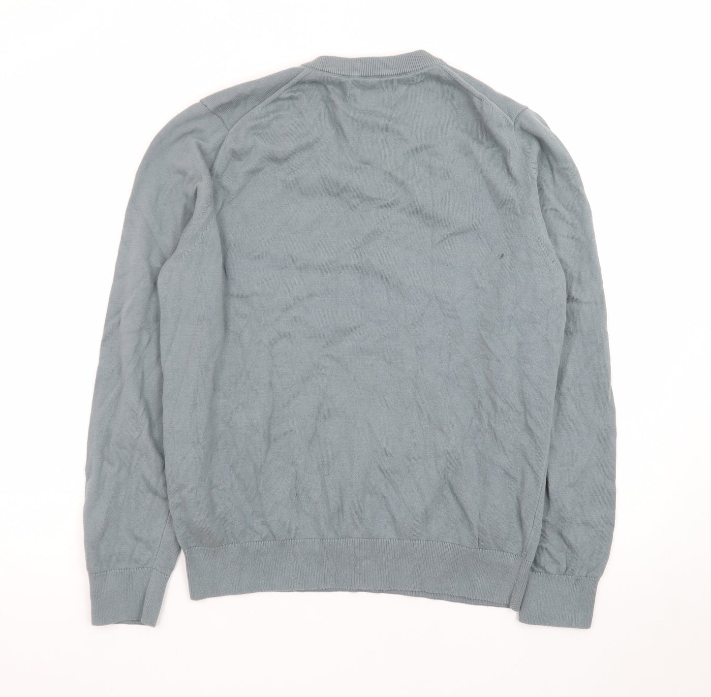 Marks and Spencer Men's Blue V-Neck Cotton Jumper M