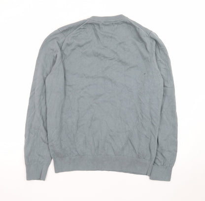 Marks and Spencer Men's Blue V-Neck Cotton Jumper M