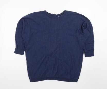 Fat Face Womens Blue Wool Blend Button Back Jumper UK 14
