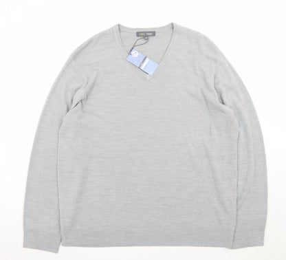Marks and Spencer Men Grey 2XL Acrylic V-Neck Pullover Jumper