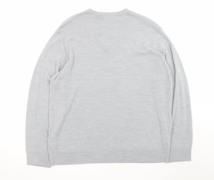 Marks and Spencer Men Grey 2XL Acrylic V-Neck Pullover Jumper