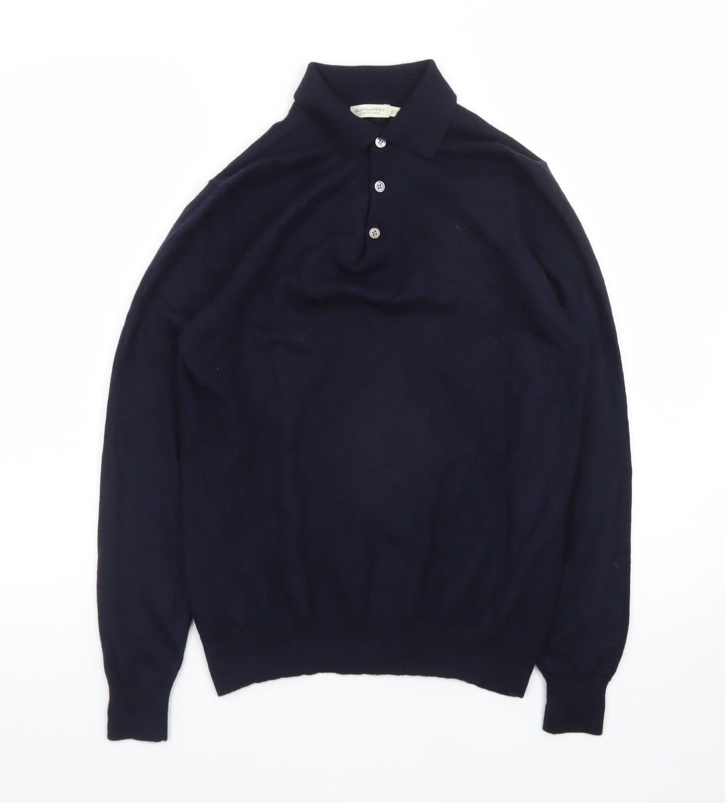 Suitsupply Men’s Navy Merino Wool Long Sleeve Henley Jumper Size M