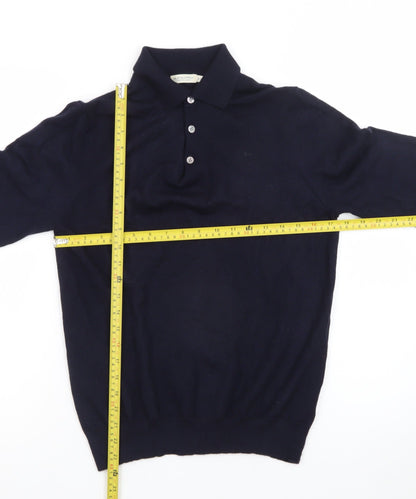 Suitsupply Men’s Navy Merino Wool Long Sleeve Henley Jumper Size M