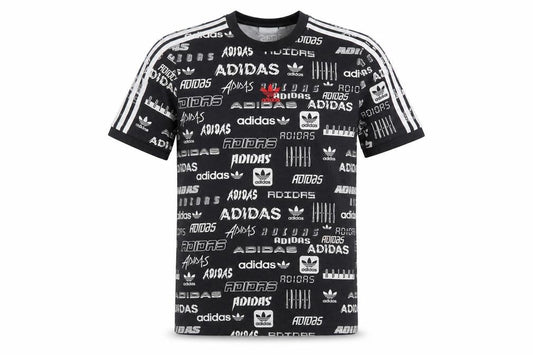 Front view of Adidas Men's Black Graphic Print Crew Neck Short Sleeve T-Shirt XS