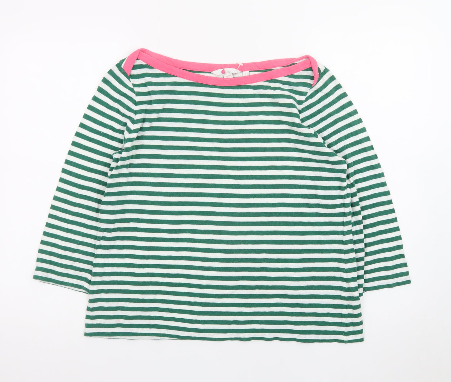 Boden Women’s Green White Striped Boat Neck Cotton Top UK 14