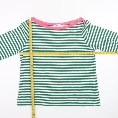 Boden Women’s Green White Striped Boat Neck Cotton Top UK 14