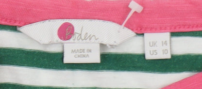 Boden Women’s Green White Striped Boat Neck Cotton Top UK 14