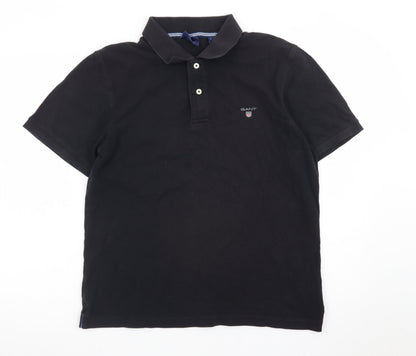 GANT Men's Black Cotton Polo Shirt Size L Short Sleeve Classic Fit