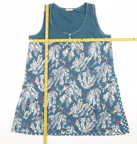 White Stuff Women's Blue Floral A-Line Sleeveless Dress Size 14
