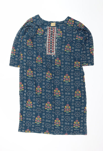 +Color Women Blue Floral Embroidered Shift Dress XL