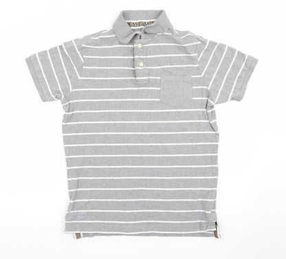 Superdry Men's Grey Striped Cotton Polo Shirt Size L
