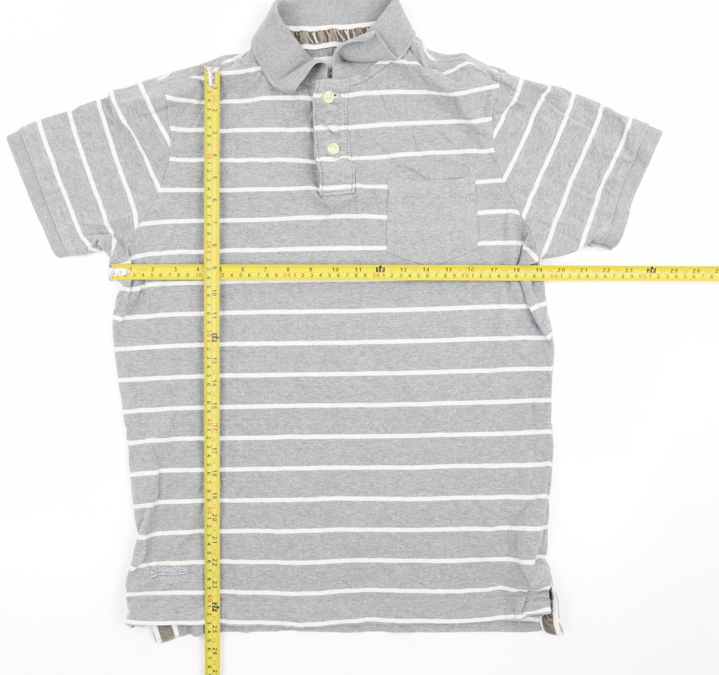 Superdry Men's Grey Striped Cotton Polo Shirt Size L