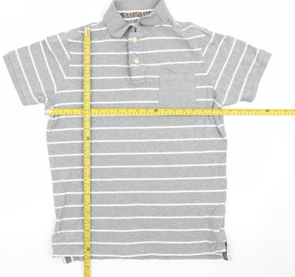 Superdry Men's Grey Striped Cotton Polo Shirt Size L