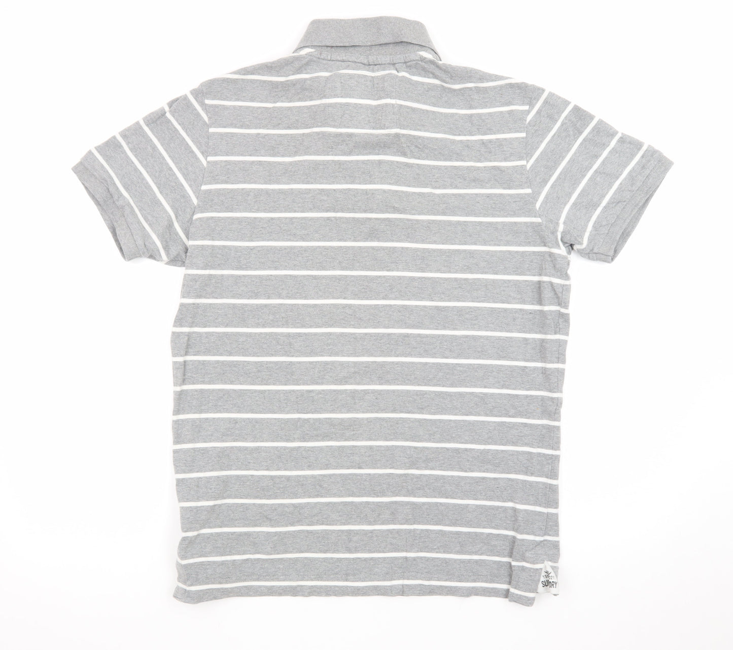 Superdry Men's Grey Striped Cotton Polo Shirt Size L