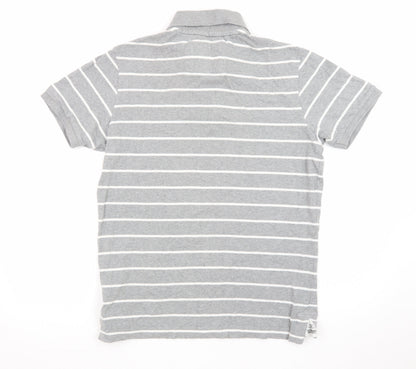 Superdry Men's Grey Striped Cotton Polo Shirt Size L