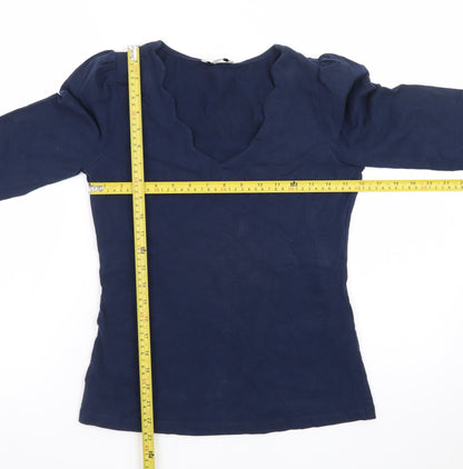 Love & Roses Women's Blue Cotton V-Neck Long Sleeve Blouse UK 8