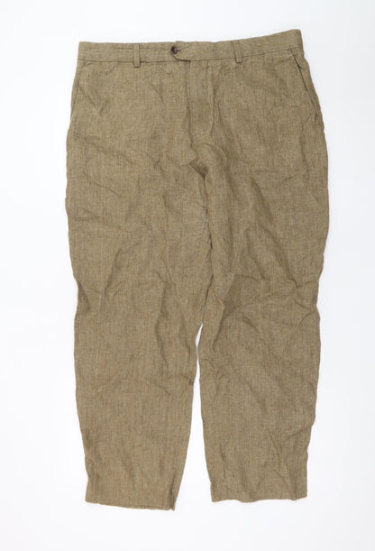 Zara Men Beige Linen Chino Trousers Size 36 Regular Fit