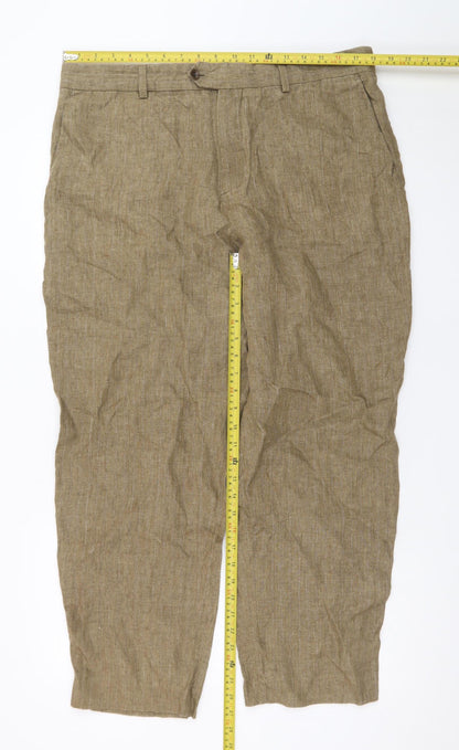 Zara Men Beige Linen Chino Trousers Size 36 Regular Fit